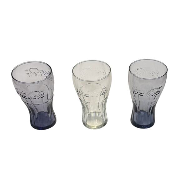 Vintage Coca-Cola Coke Set Of 3 16oz Contour Glasses 2 Amethyst Purple 1 Clear - Picture 2 of 8